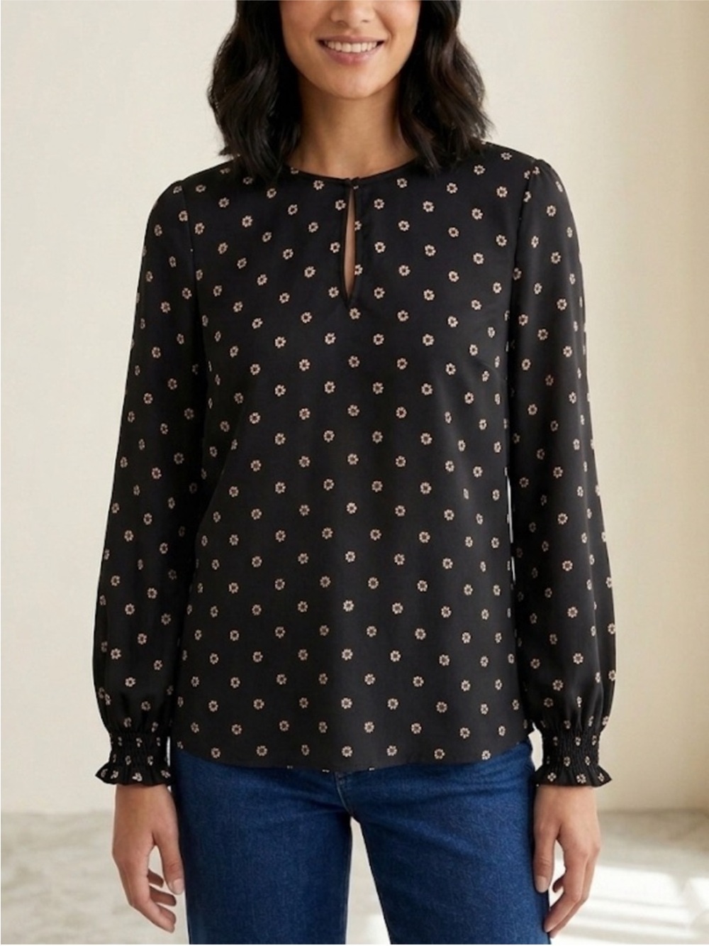 Ted Baker Black Blouse with Pink Daisy Motif